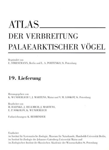 Wunderlich, Martens, Loskot: Atlas der Verbreitung palaearktischer Vögel, 19. Lieferung