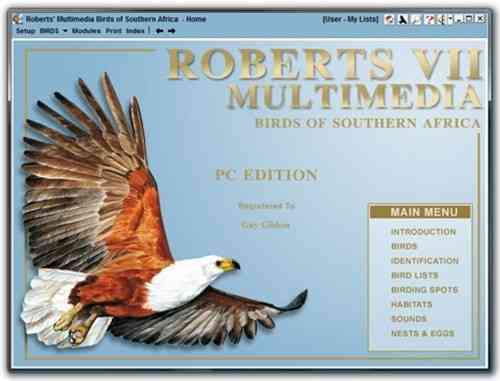Gibbon, Maclean, van der Merwe : Roberts VII Multimedia Birds of Southern Africa : PC edition